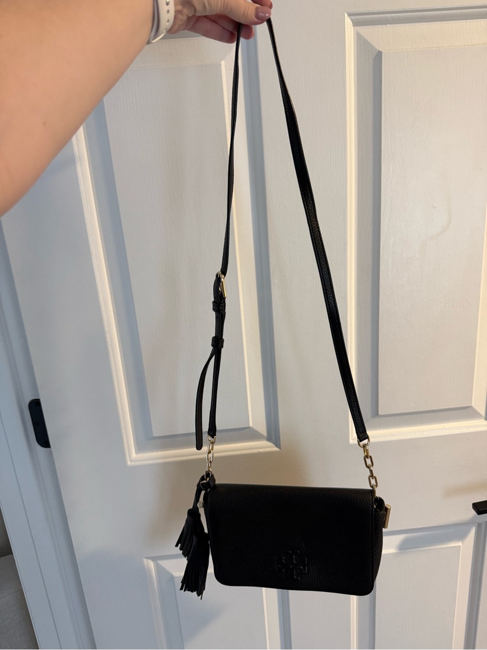 Tory Burch Black Leather Crossbody with Tassel